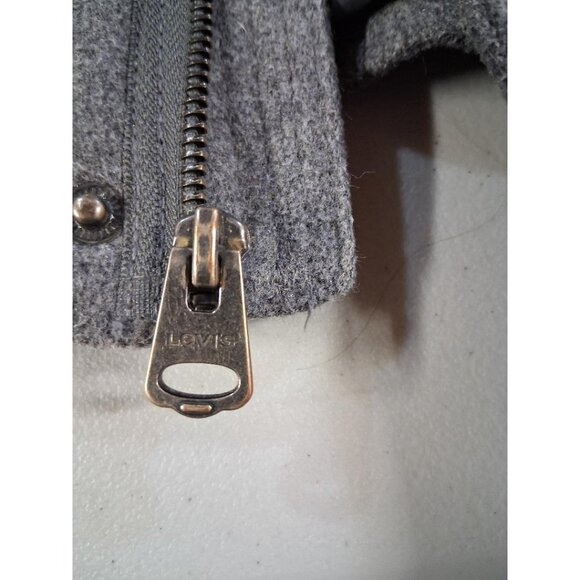 Levis Mens Gray Wool Blend Military-Style Jacket Full-Zip Size L Shoulder Button - Picture 3 of 16
